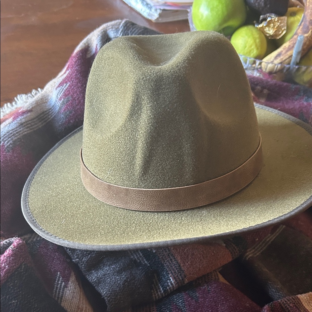 Frye Olive Hat with Tan Band